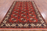 Red Ersari Handmade Wool Area Rug - 6' 7" X 9' 7" - Golden Nile