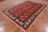 Red Ersari Handmade Wool Area Rug - 6' 7" X 9' 7" - Golden Nile