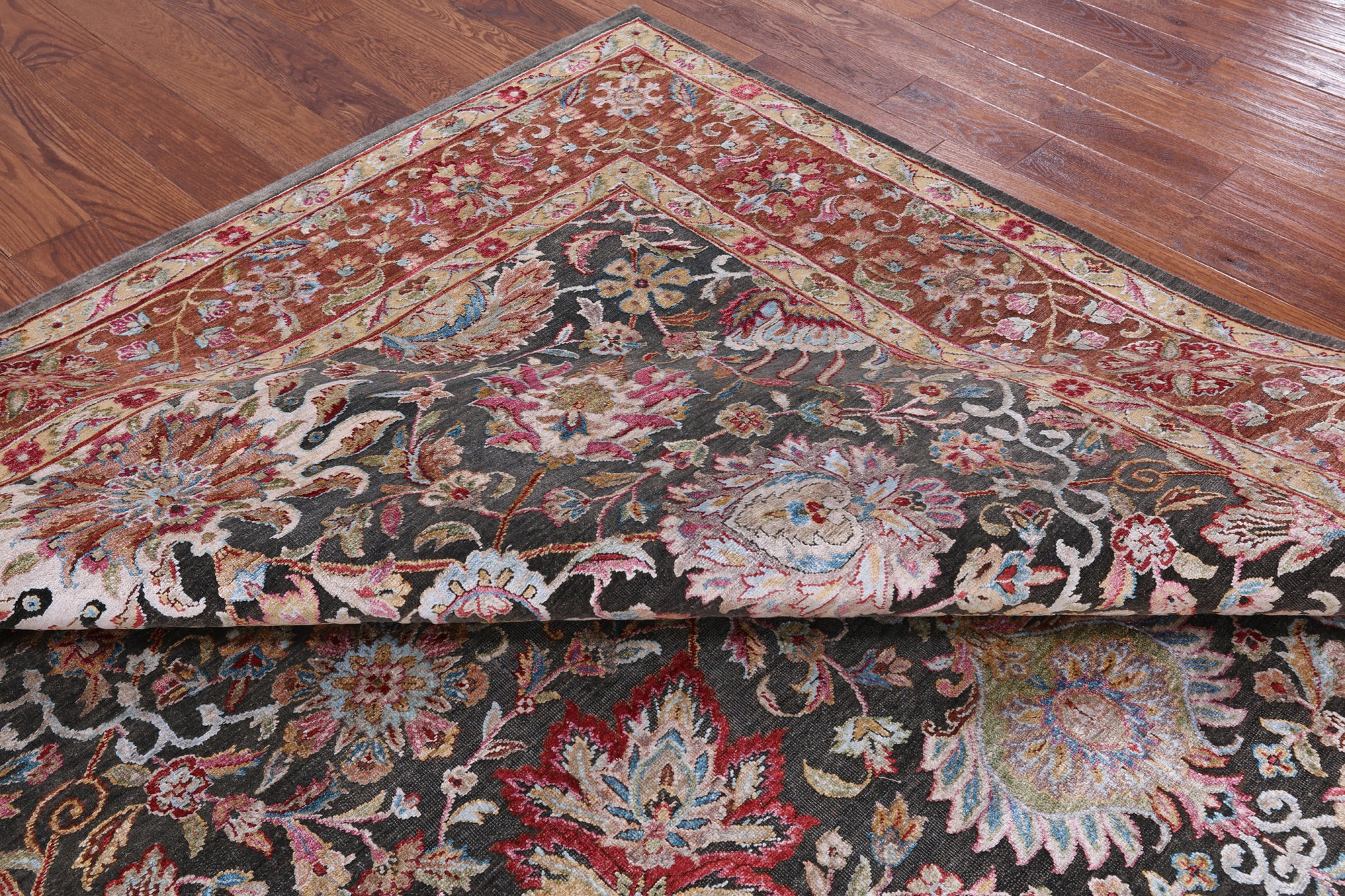 Grey Pure Silk With Oxidized Wool Hand Knotted Area Rug - 7' 11" X 10' - Golden Nile