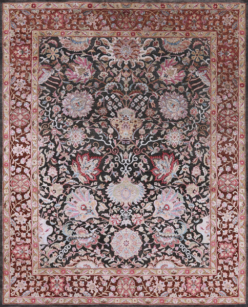 Grey Pure Silk With Oxidized Wool Hand Knotted Area Rug - 7' 11" X 10' - Golden Nile