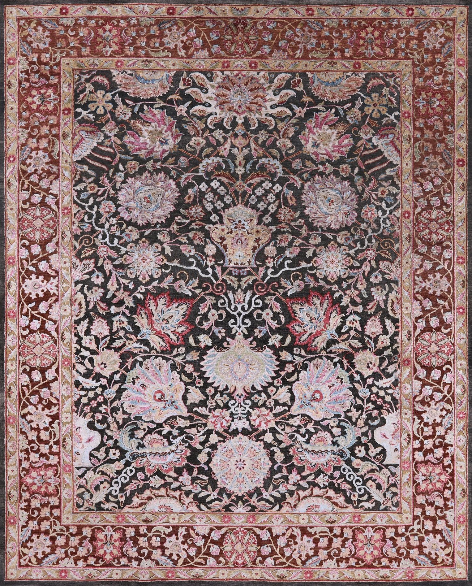 Grey Pure Silk With Oxidized Wool Hand Knotted Area Rug - 7' 11" X 10' - Golden Nile