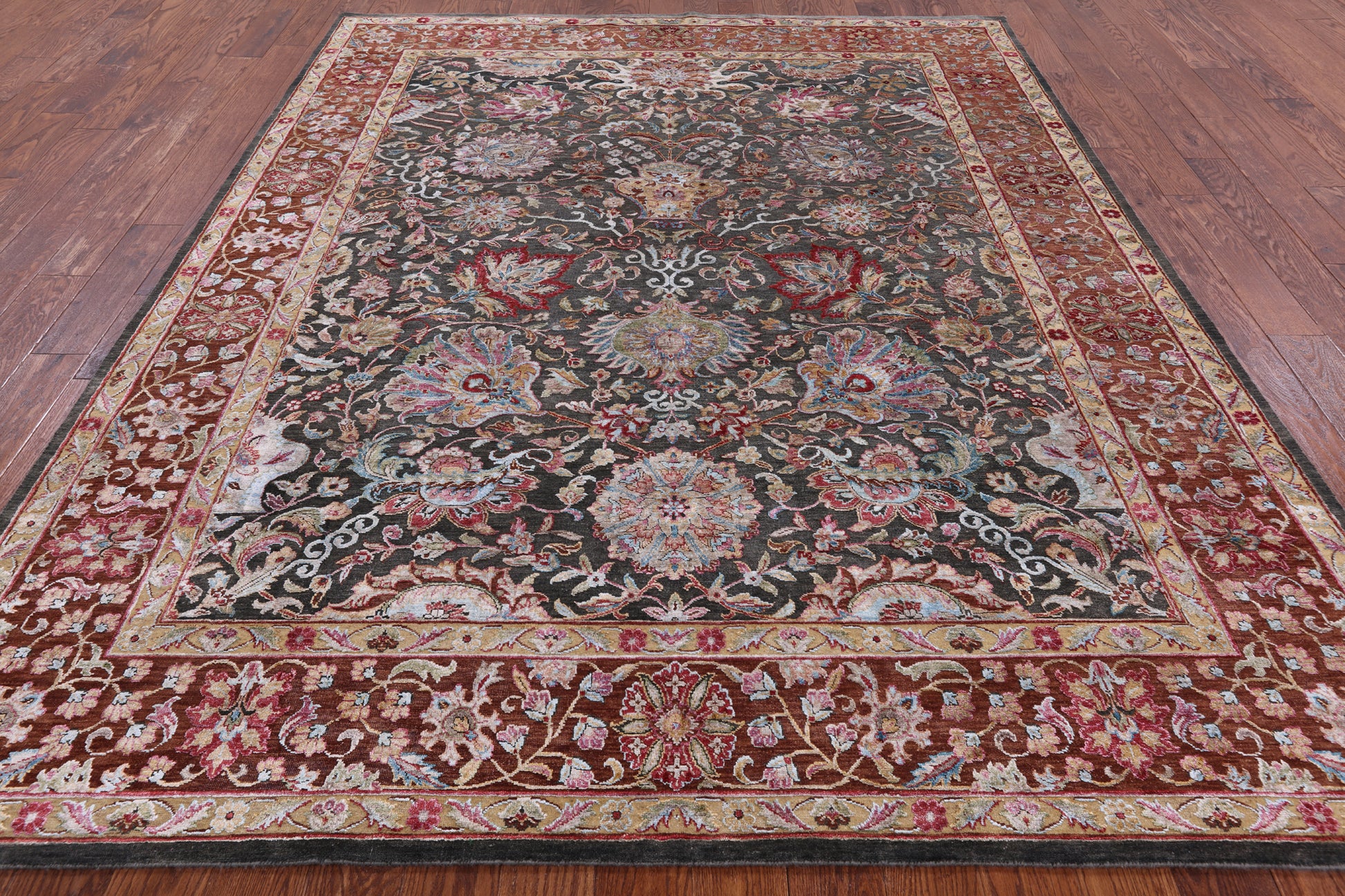 Grey Pure Silk With Oxidized Wool Hand Knotted Area Rug - 7' 11" X 10' - Golden Nile