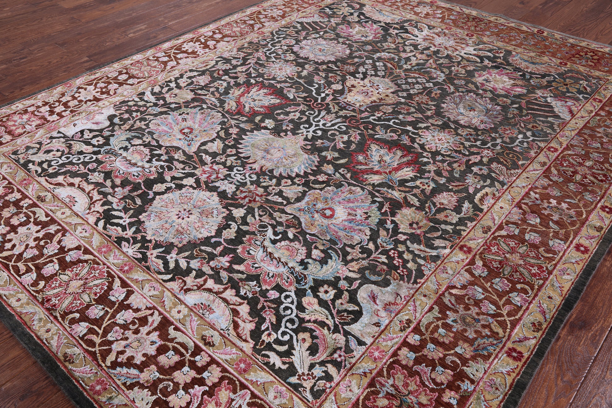 Grey Pure Silk With Oxidized Wool Hand Knotted Area Rug - 7' 11" X 10' - Golden Nile