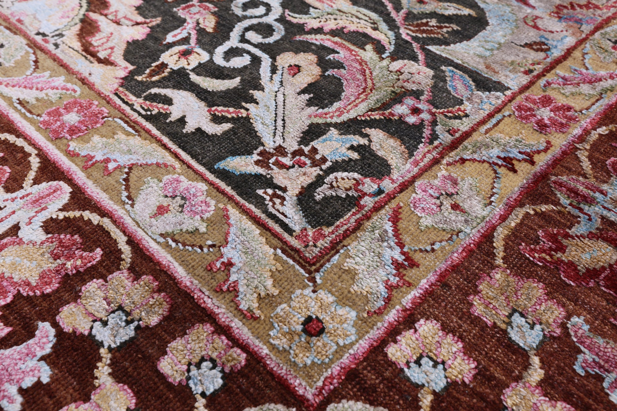 Grey Pure Silk With Oxidized Wool Hand Knotted Area Rug - 7' 11" X 10' - Golden Nile