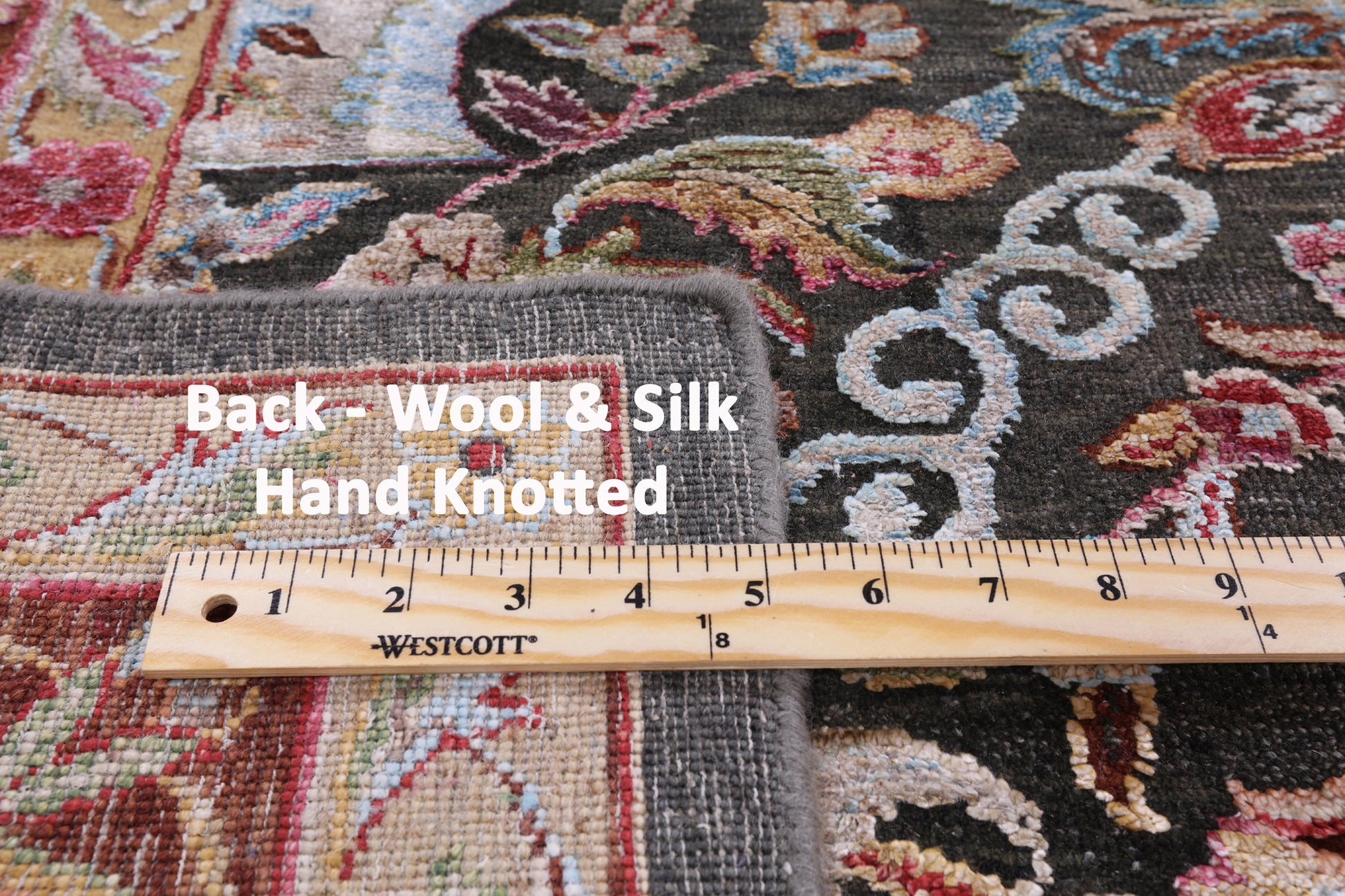 Grey Pure Silk With Oxidized Wool Hand Knotted Area Rug - 7' 11" X 10' - Golden Nile