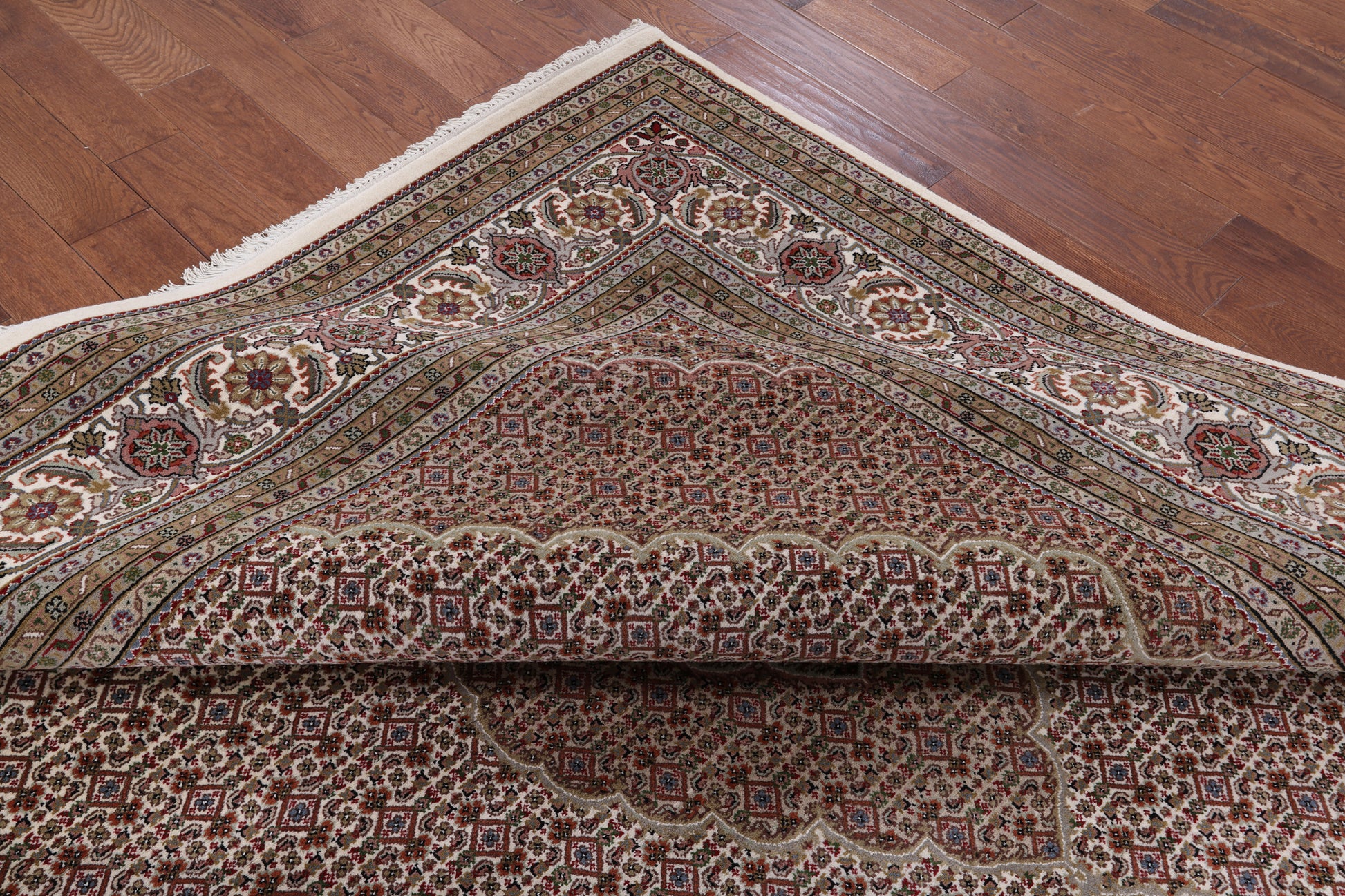 Ivory Square Bijar Hand Knotted Wool & Silk Rug - 9' 9" X 10' 1" - Golden Nile