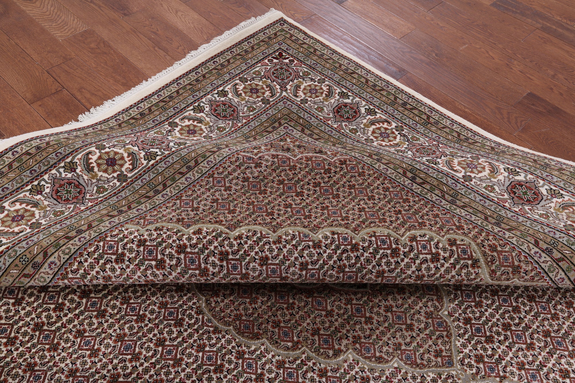 Ivory Square Bijar Hand Knotted Wool & Silk Rug - 9' 9" X 10' 1" - Golden Nile