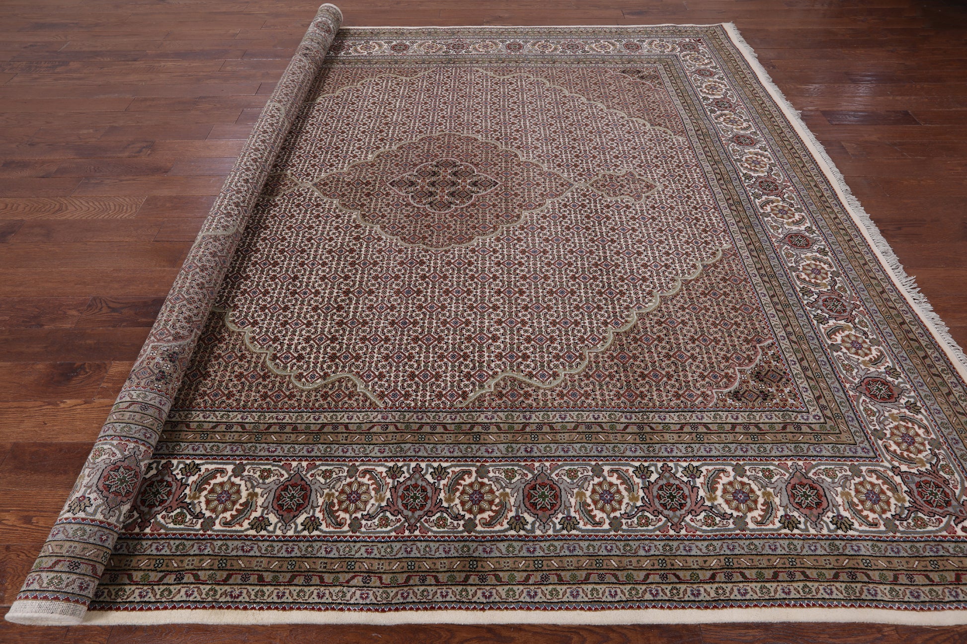 Ivory Square Bijar Hand Knotted Wool & Silk Rug - 9' 9" X 10' 1" - Golden Nile