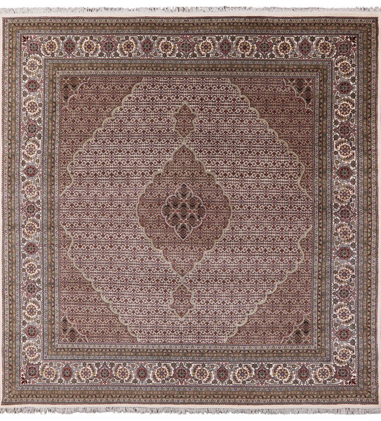 Ivory Square Bijar Hand Knotted Wool & Silk Rug - 9' 9" X 10' 1" - Golden Nile