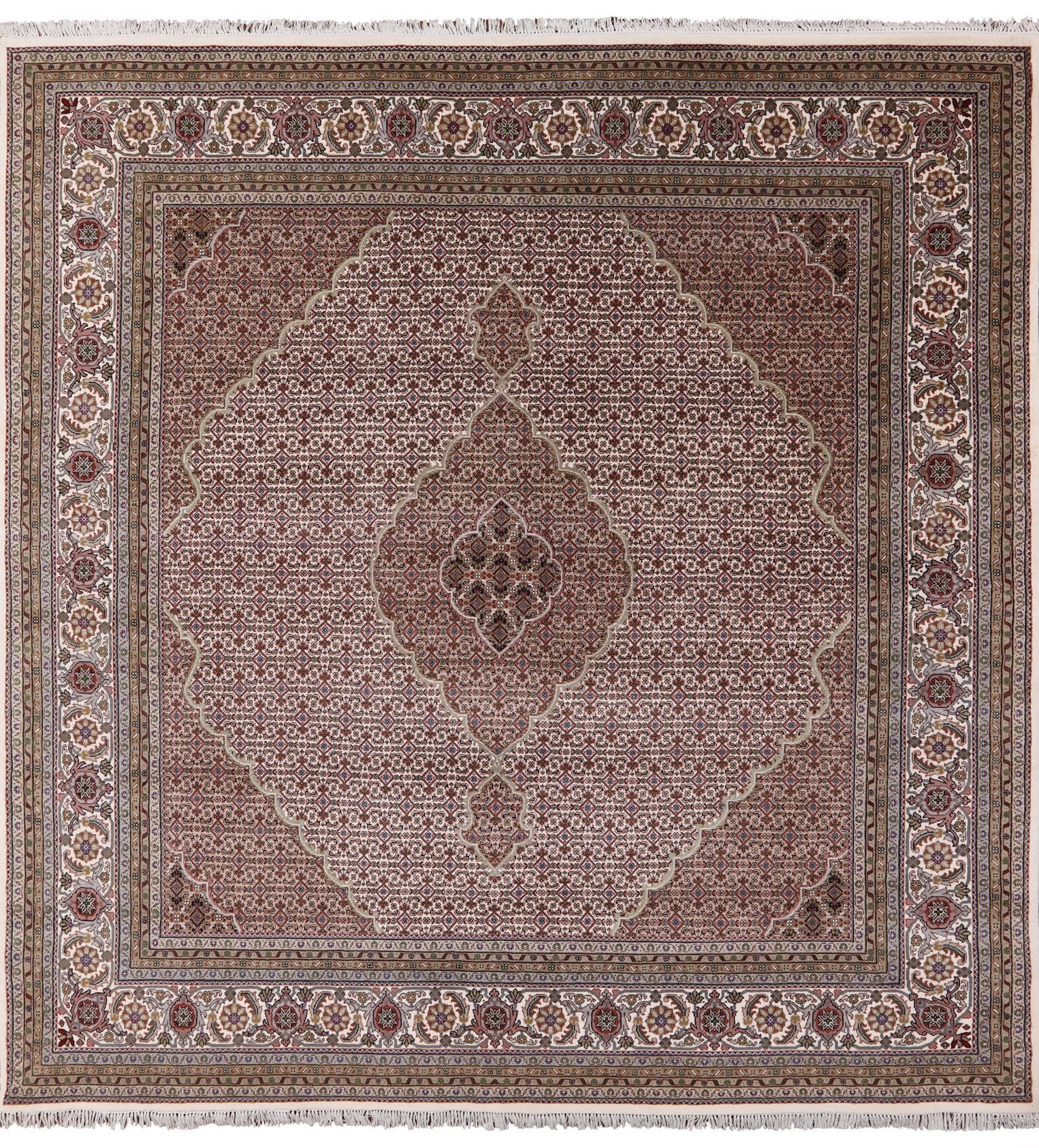 Ivory Square Bijar Hand Knotted Wool & Silk Rug - 9' 9" X 10' 1" - Golden Nile