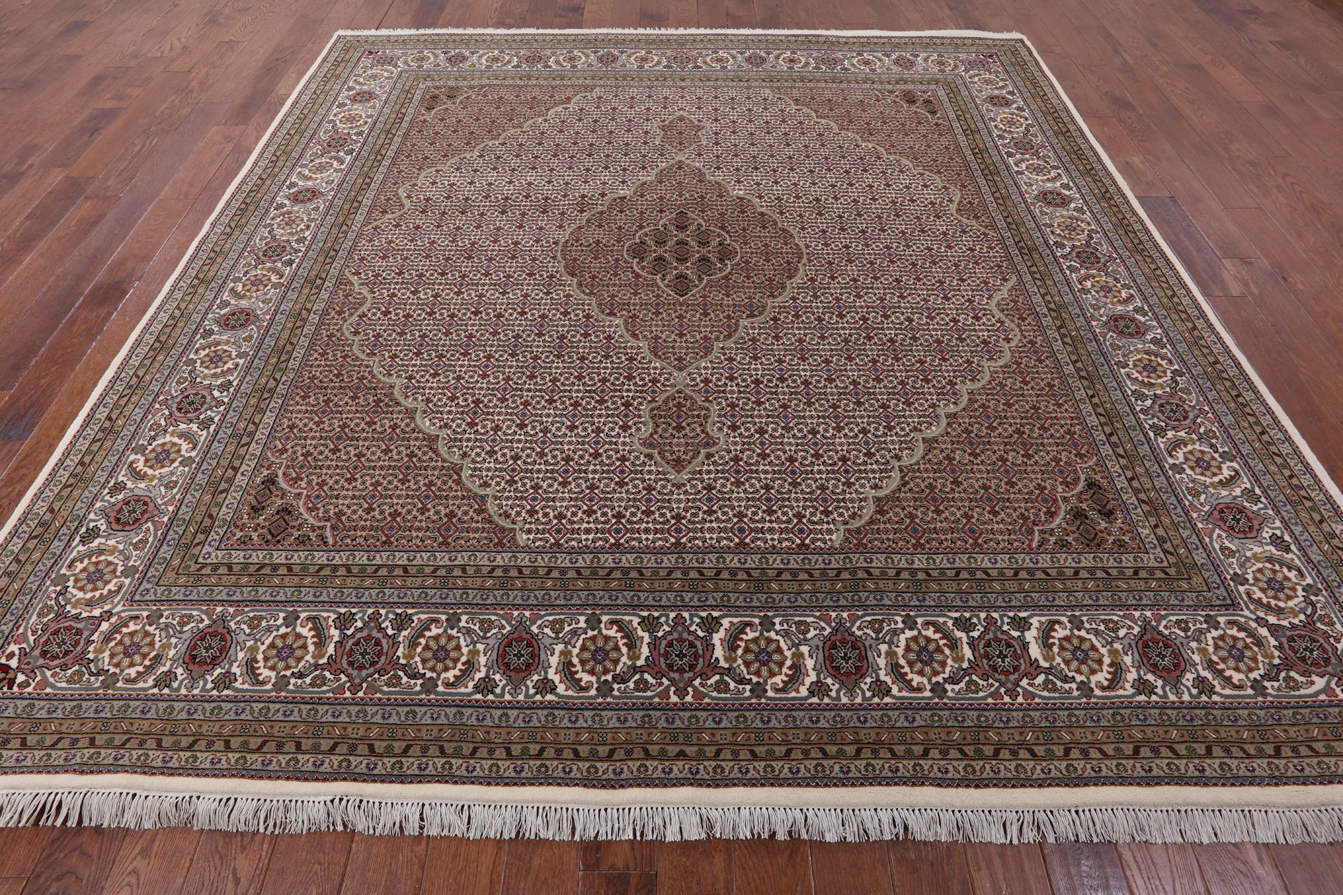 Ivory Square Bijar Hand Knotted Wool & Silk Rug - 9' 9" X 10' 1" - Golden Nile