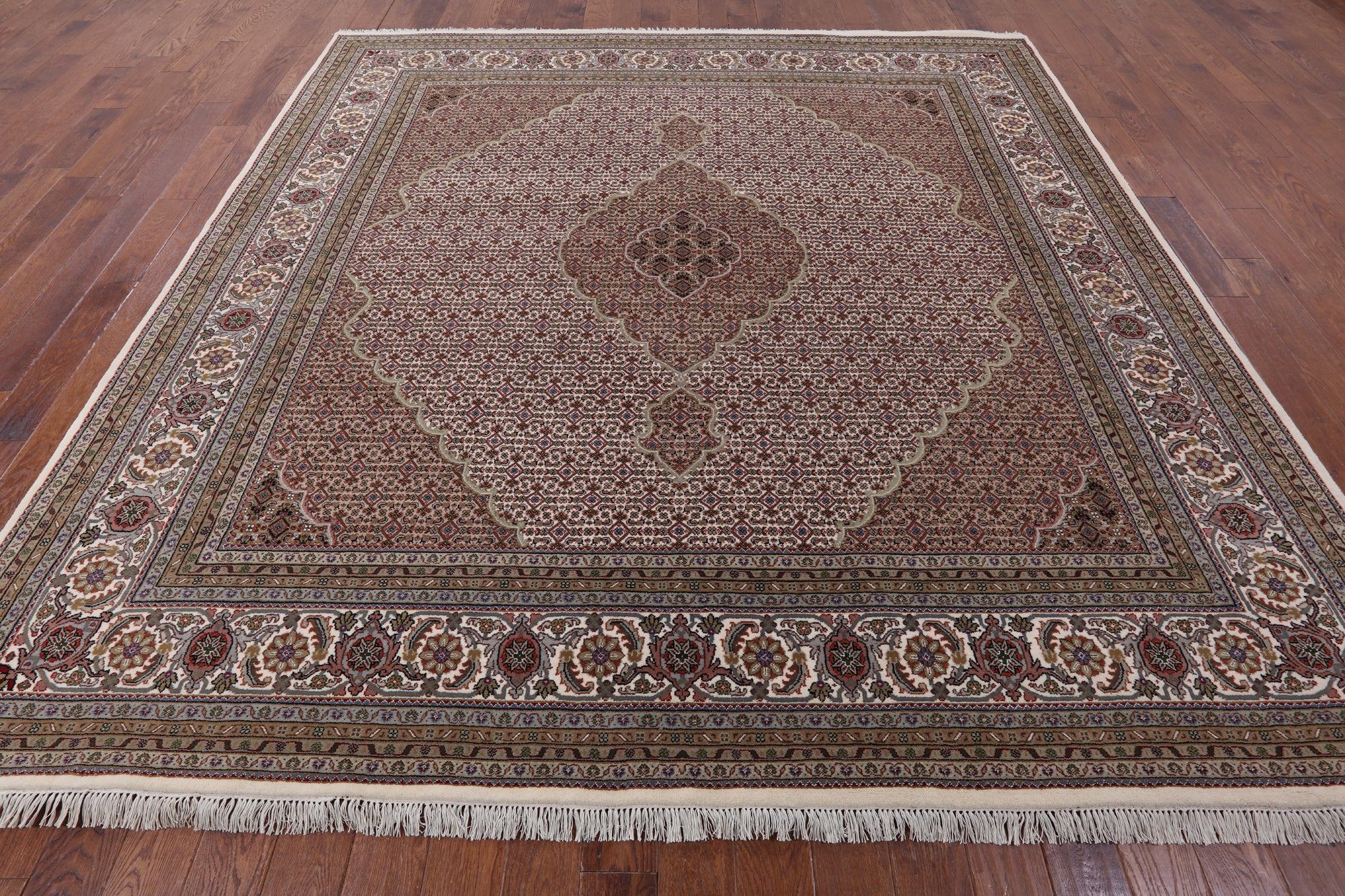 Ivory Square Bijar Hand Knotted Wool & Silk Rug - 9' 9" X 10' 1" - Golden Nile
