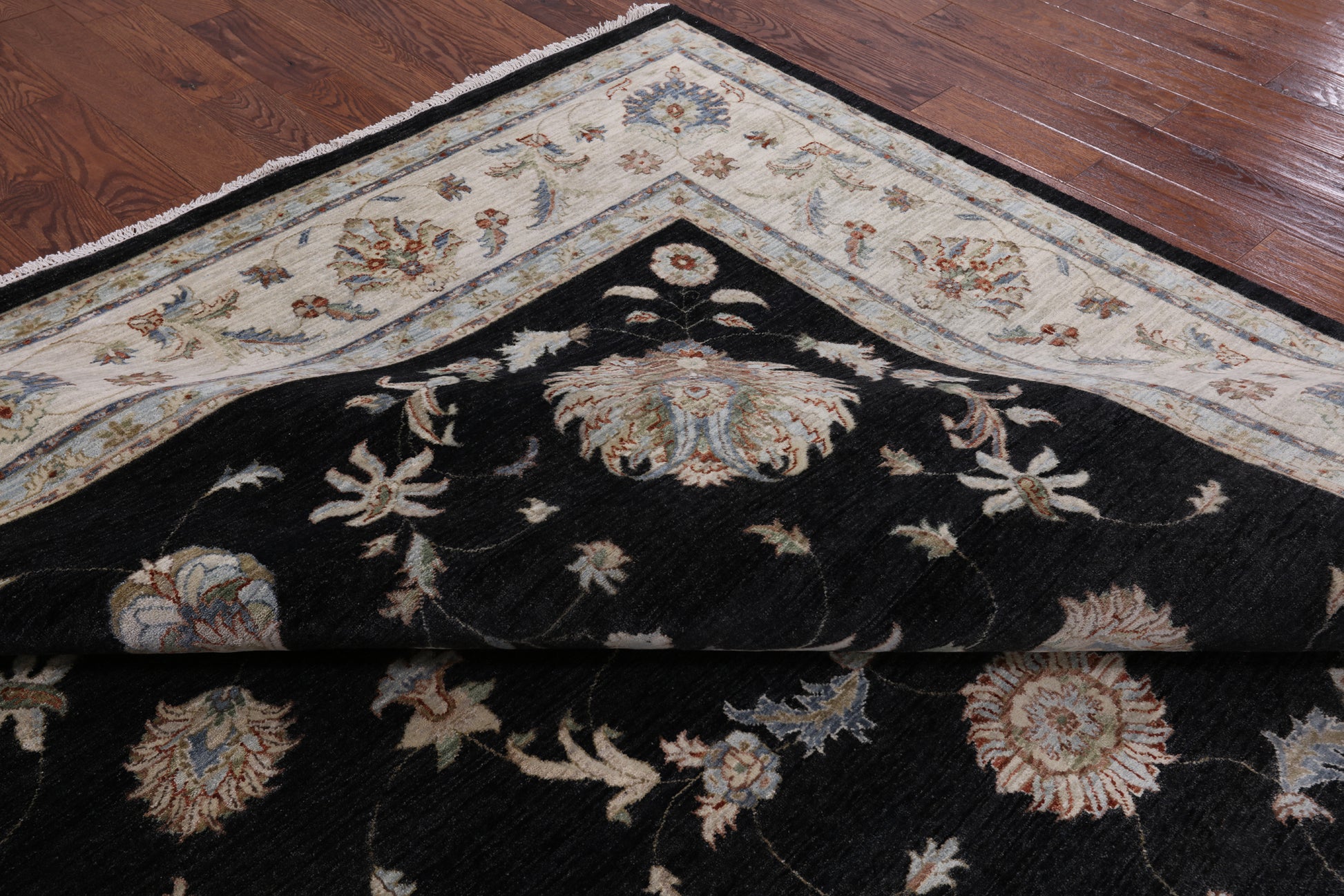 Black Peshawar Hand Knotted Wool Area Rug - 9' 11" X 14' 0" - Golden Nile