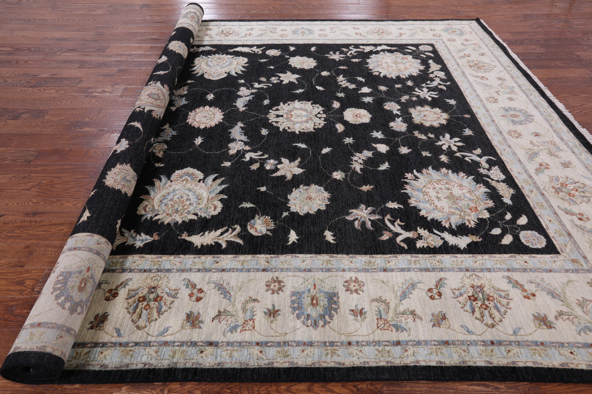 Black Peshawar Hand Knotted Wool Area Rug - 9' 11" X 14' 0" - Golden Nile