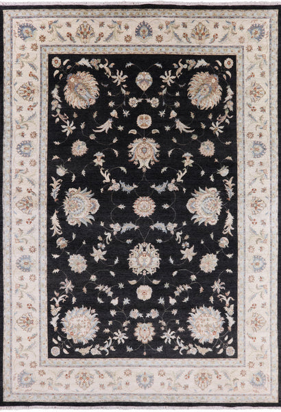 Black Peshawar Hand Knotted Wool Area Rug - 9' 11" X 14' 0" - Golden Nile