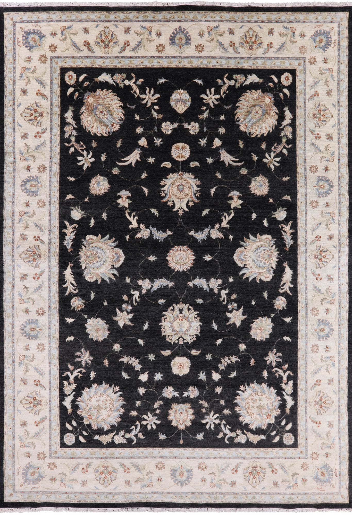 Black Peshawar Hand Knotted Wool Area Rug - 9' 11" X 14' 0" - Golden Nile