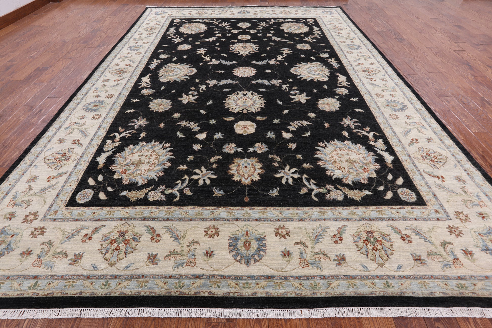 Black Peshawar Hand Knotted Wool Area Rug - 9' 11" X 14' 0" - Golden Nile