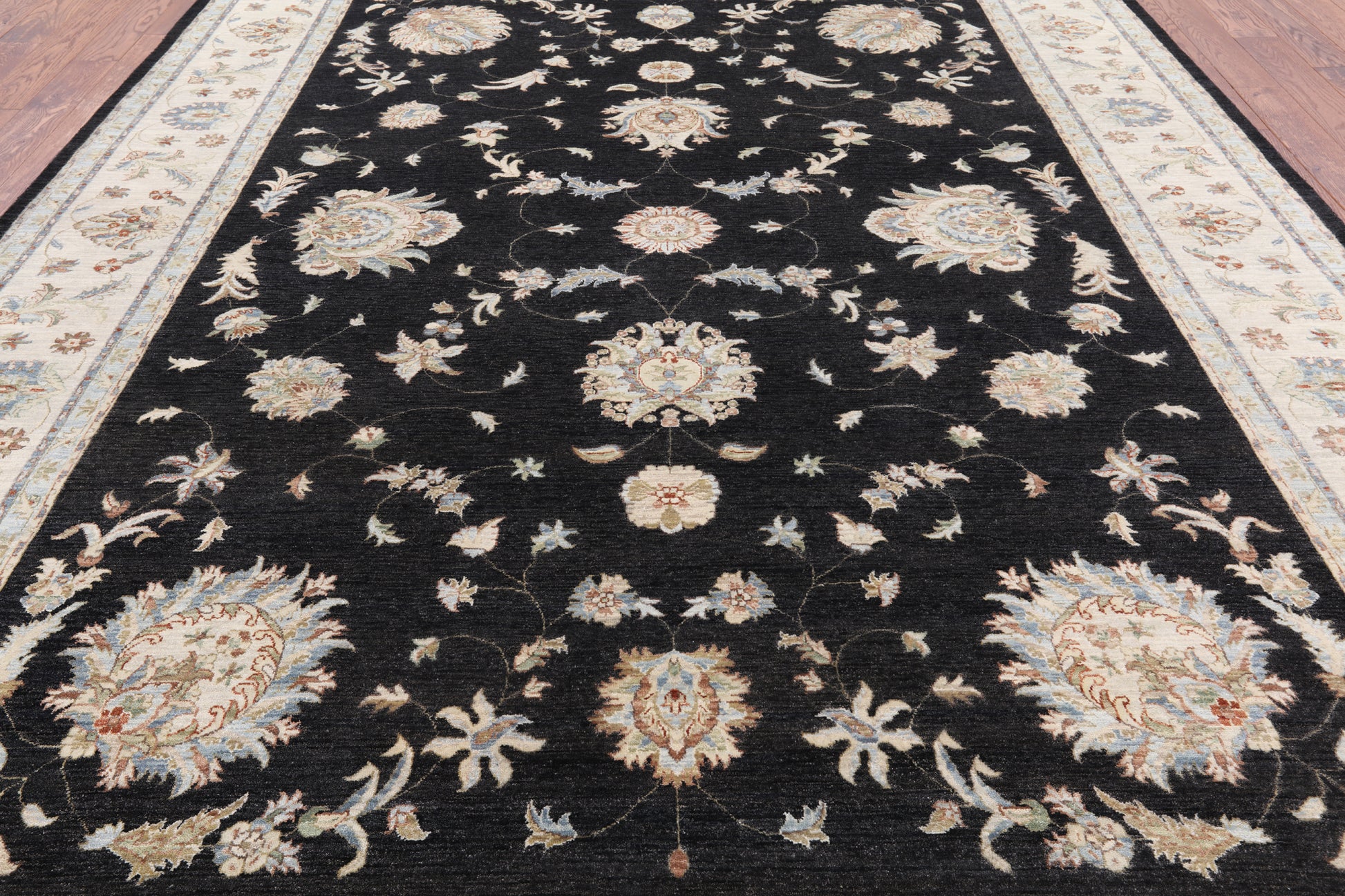 Black Peshawar Hand Knotted Wool Area Rug - 9' 11" X 14' 0" - Golden Nile
