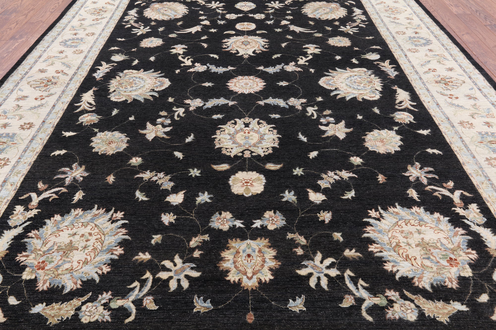 Black Peshawar Hand Knotted Wool Area Rug - 9' 11" X 14' 0" - Golden Nile