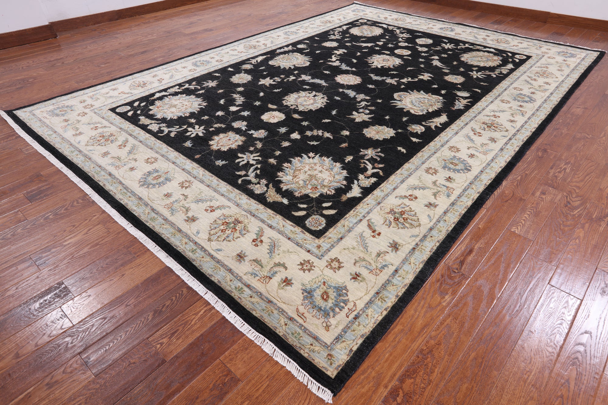 Black Peshawar Hand Knotted Wool Area Rug - 9' 11" X 14' 0" - Golden Nile