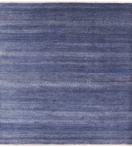 Blue Square Savannah Grass Handmade Wool & Silk Rug - 8' 1