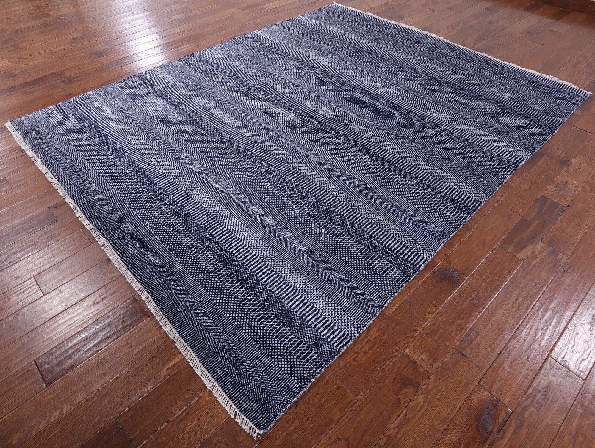 Blue Savannah Grass Handmade Wool & Silk Area Rug - 8' 0" X 10' 3" - Golden Nile