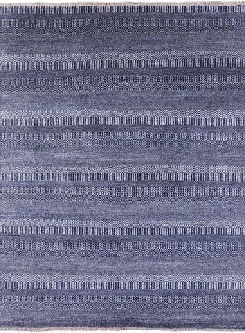 Blue Savannah Grass Handmade Wool & Silk Area Rug - 8' 0