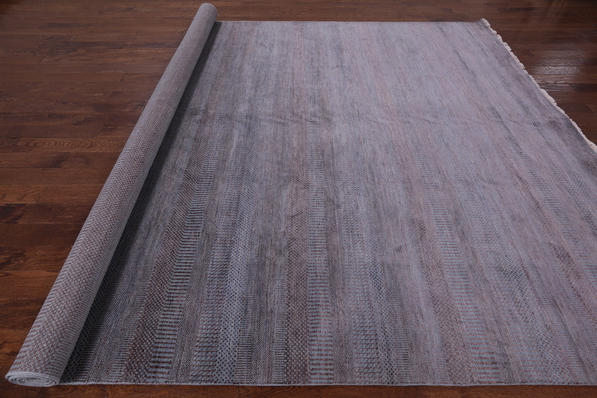Grey Savannah Grass Hand Knotted Wool & Silk Area Rug - 9' 11" X 14' 3" - Golden Nile