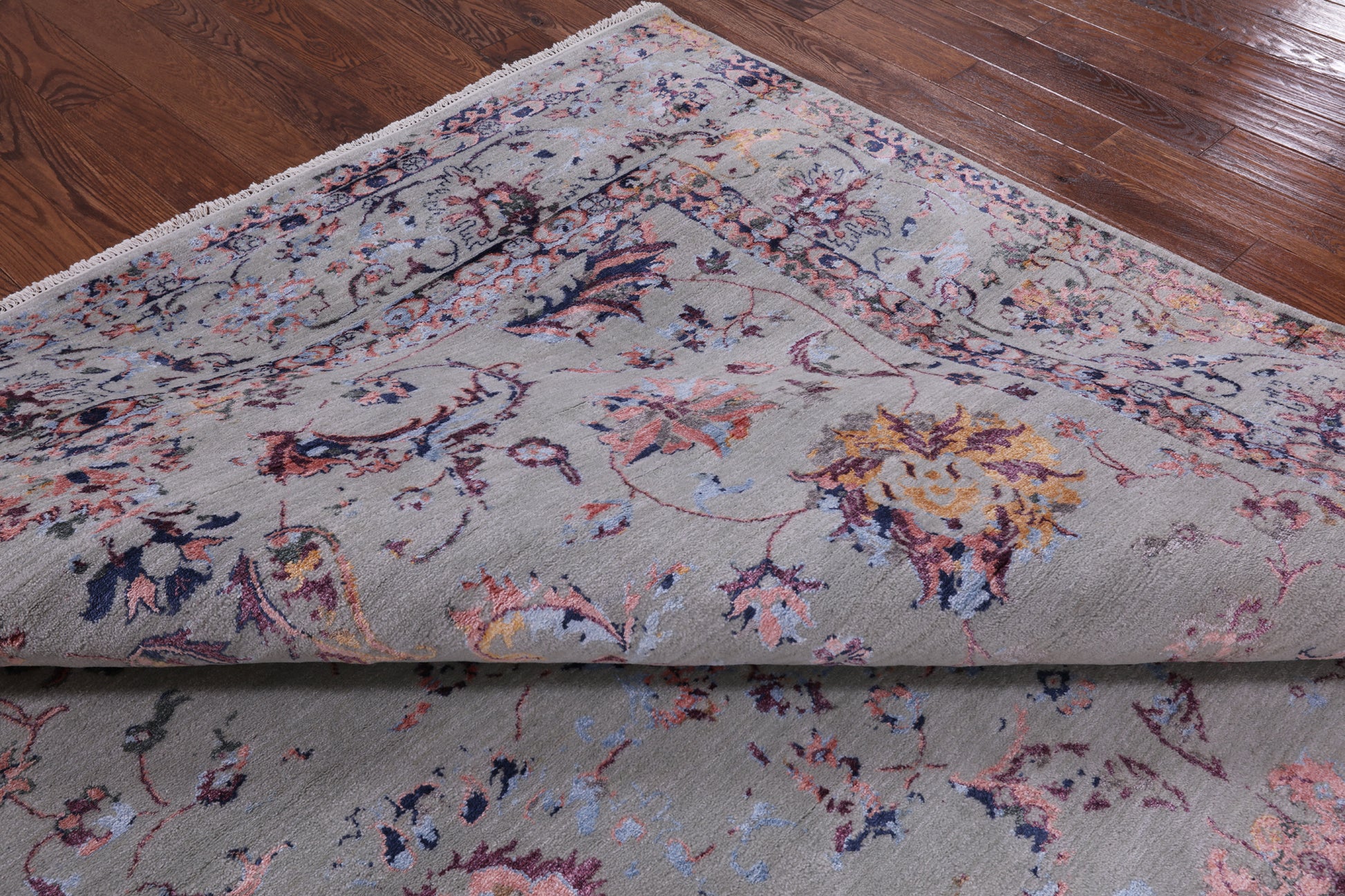 Grey Persian Wool & Silk Handmade Area Rug - 9' 0" X 12' 1" - Golden Nile