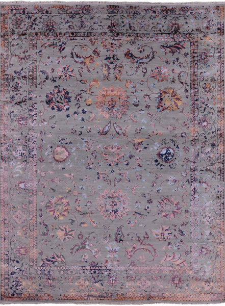 Grey Persian Wool & Silk Handmade Area Rug - 9' 0" X 12' 1" - Golden Nile