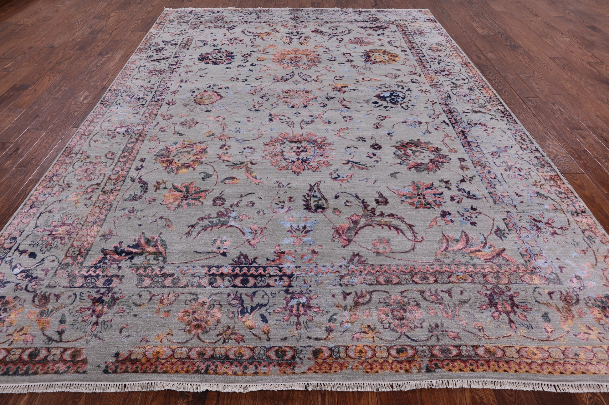 Grey Persian Wool & Silk Handmade Area Rug - 9' 0" X 12' 1" - Golden Nile