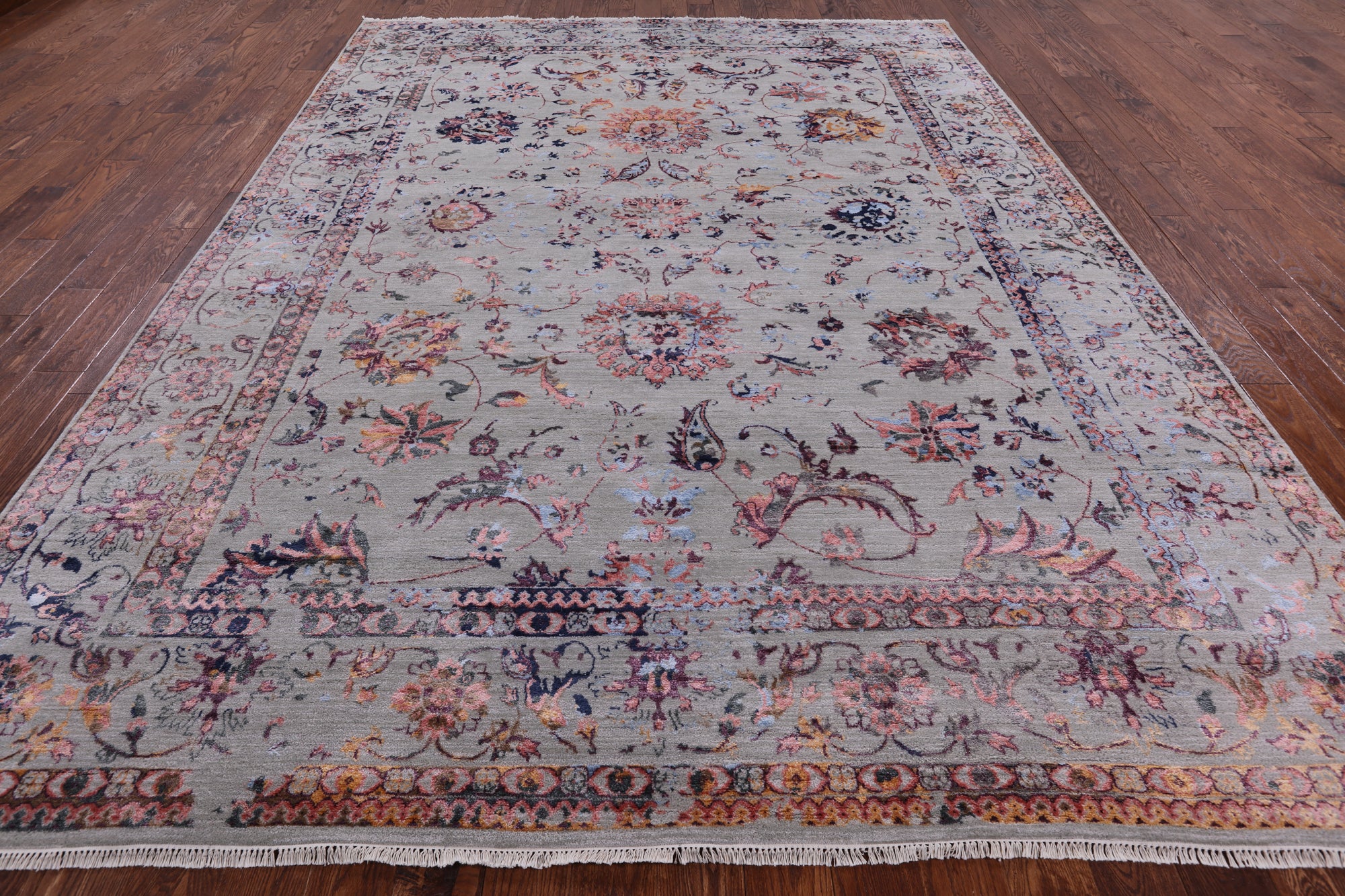 Grey Persian Wool & Silk Handmade Area Rug - 9' 0" X 12' 1" - Golden Nile