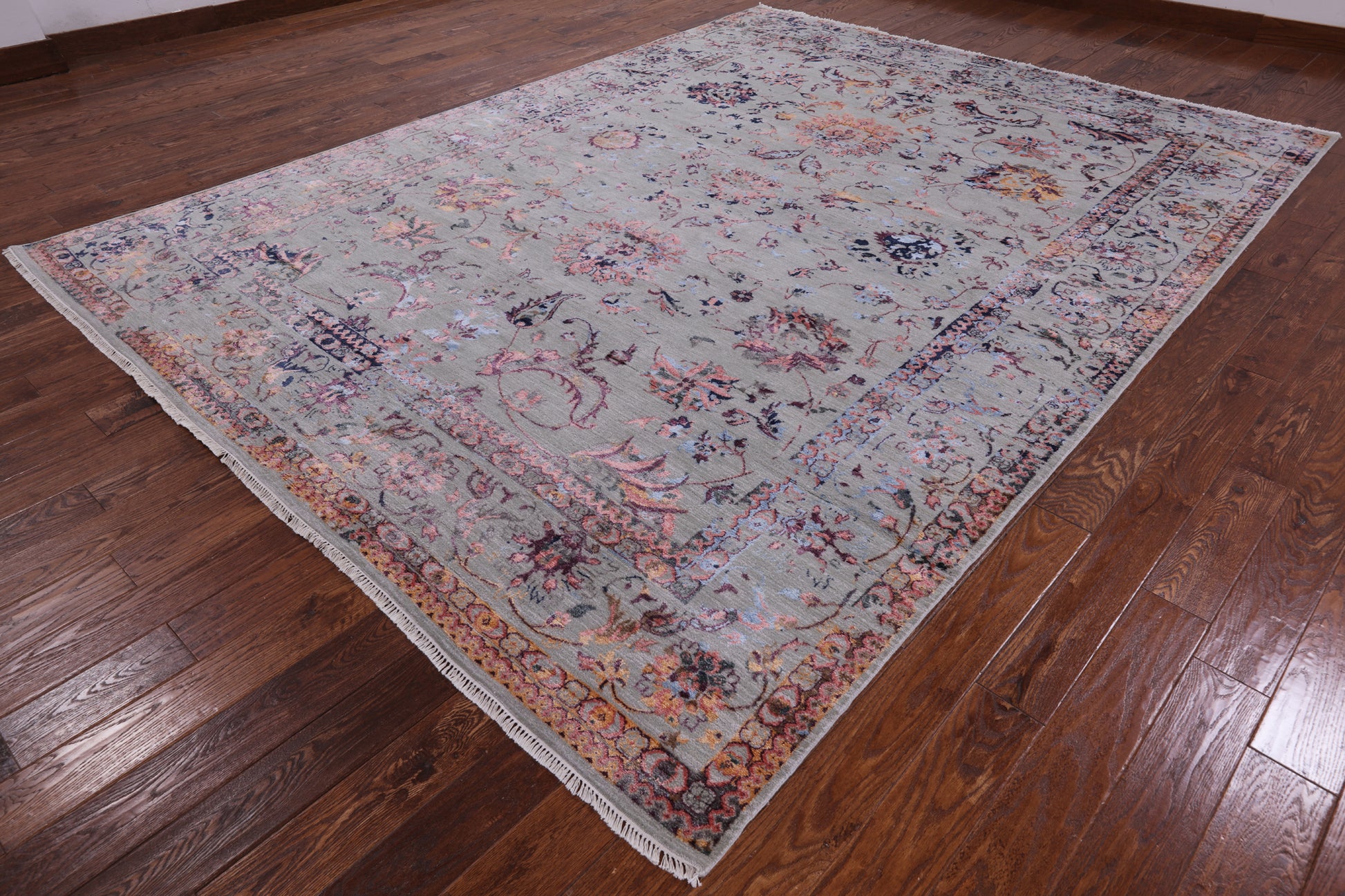 Grey Persian Wool & Silk Handmade Area Rug - 9' 0" X 12' 1" - Golden Nile