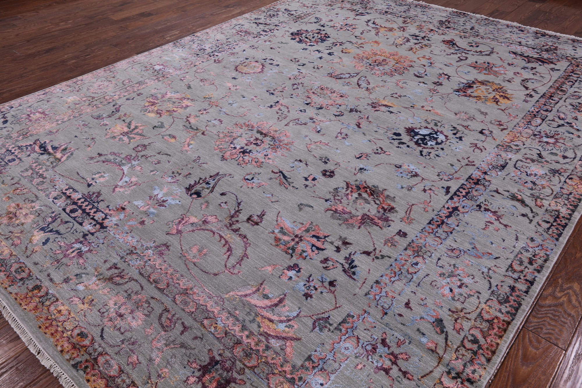 Grey Persian Wool & Silk Handmade Area Rug - 9' 0" X 12' 1" - Golden Nile