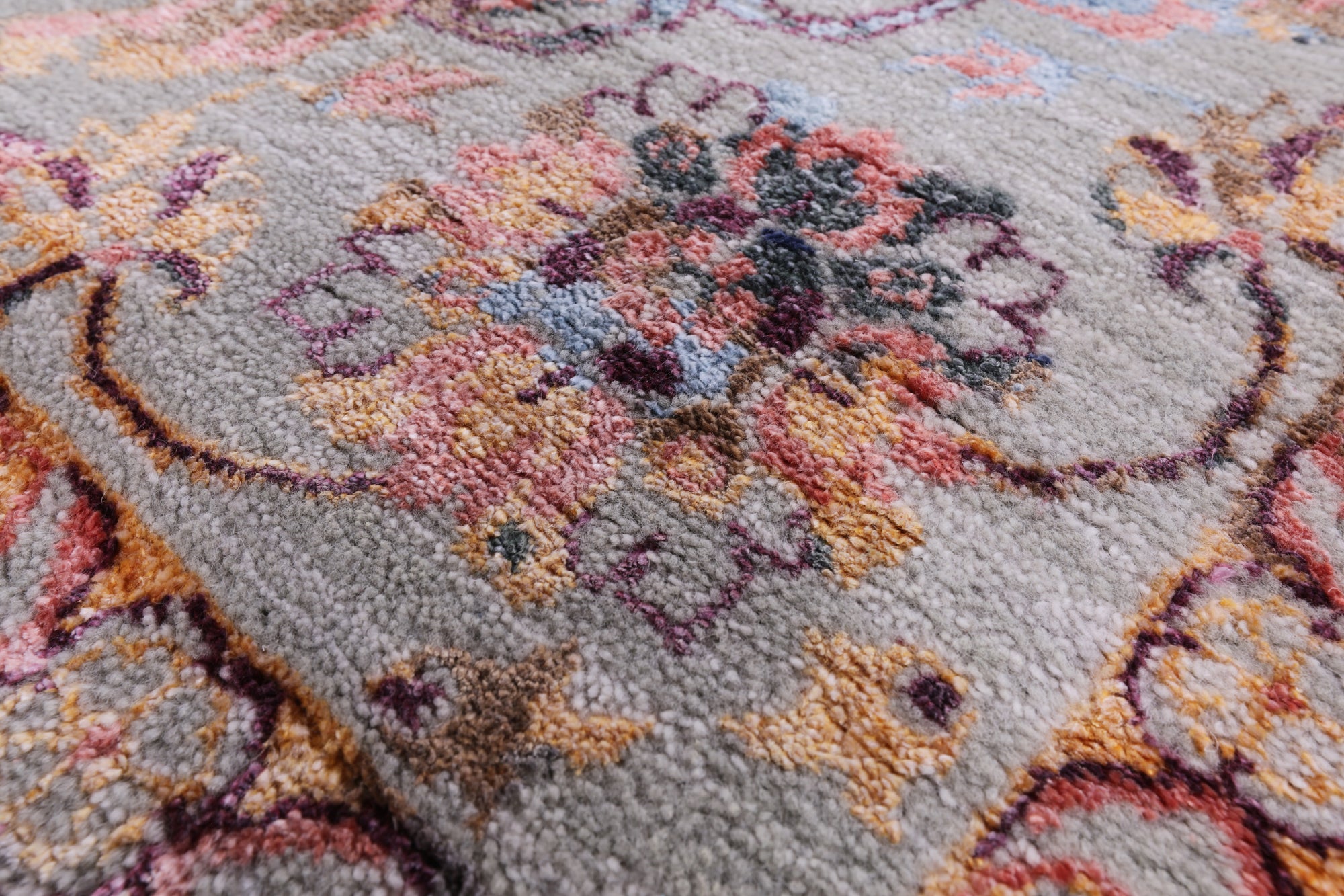 Grey Persian Wool & Silk Handmade Area Rug - 9' 0" X 12' 1" - Golden Nile