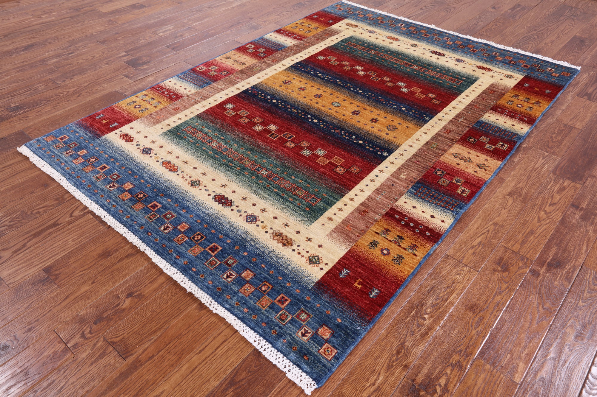 Persian Tribal Gabbeh Hand Knotted Wool Rug - 5' 9" X 8' 1" - Golden Nile