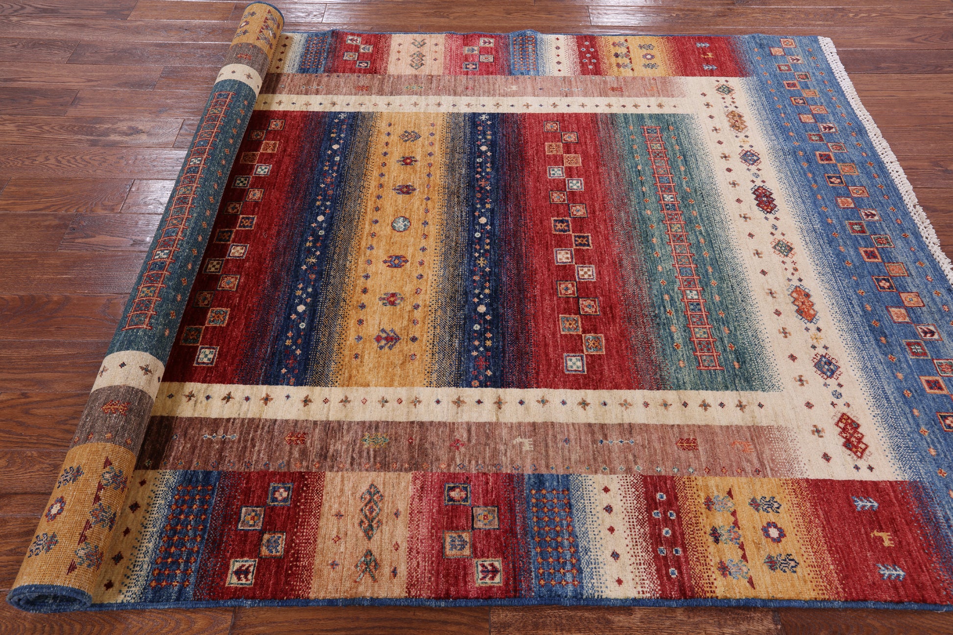 Persian Tribal Gabbeh Hand Knotted Wool Rug - 5' 9" X 8' 1" - Golden Nile