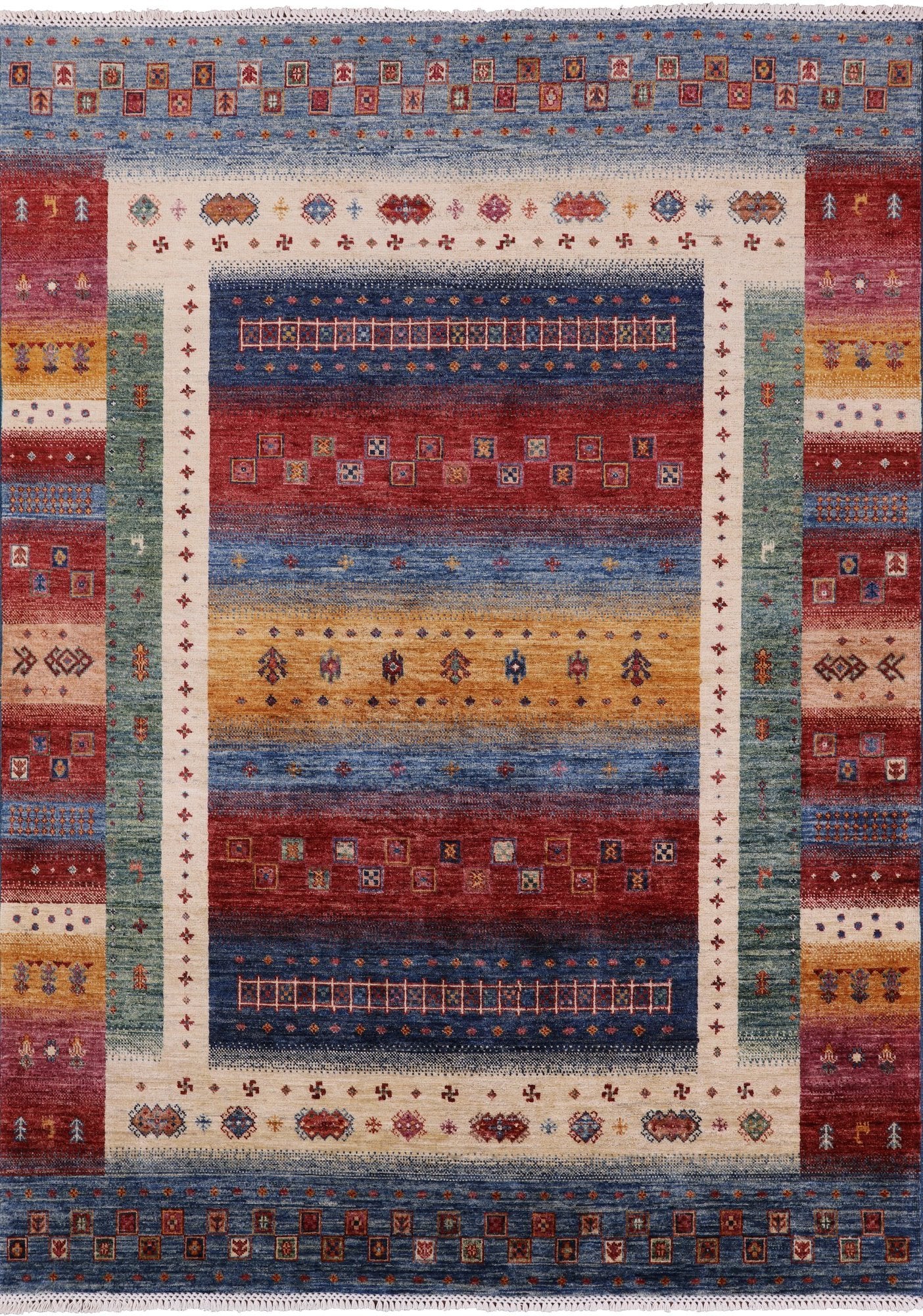 Tribal Persian Gabbeh Hand Knotted Wool Area Rug - 5' 9" X 8' 0" - Golden Nile