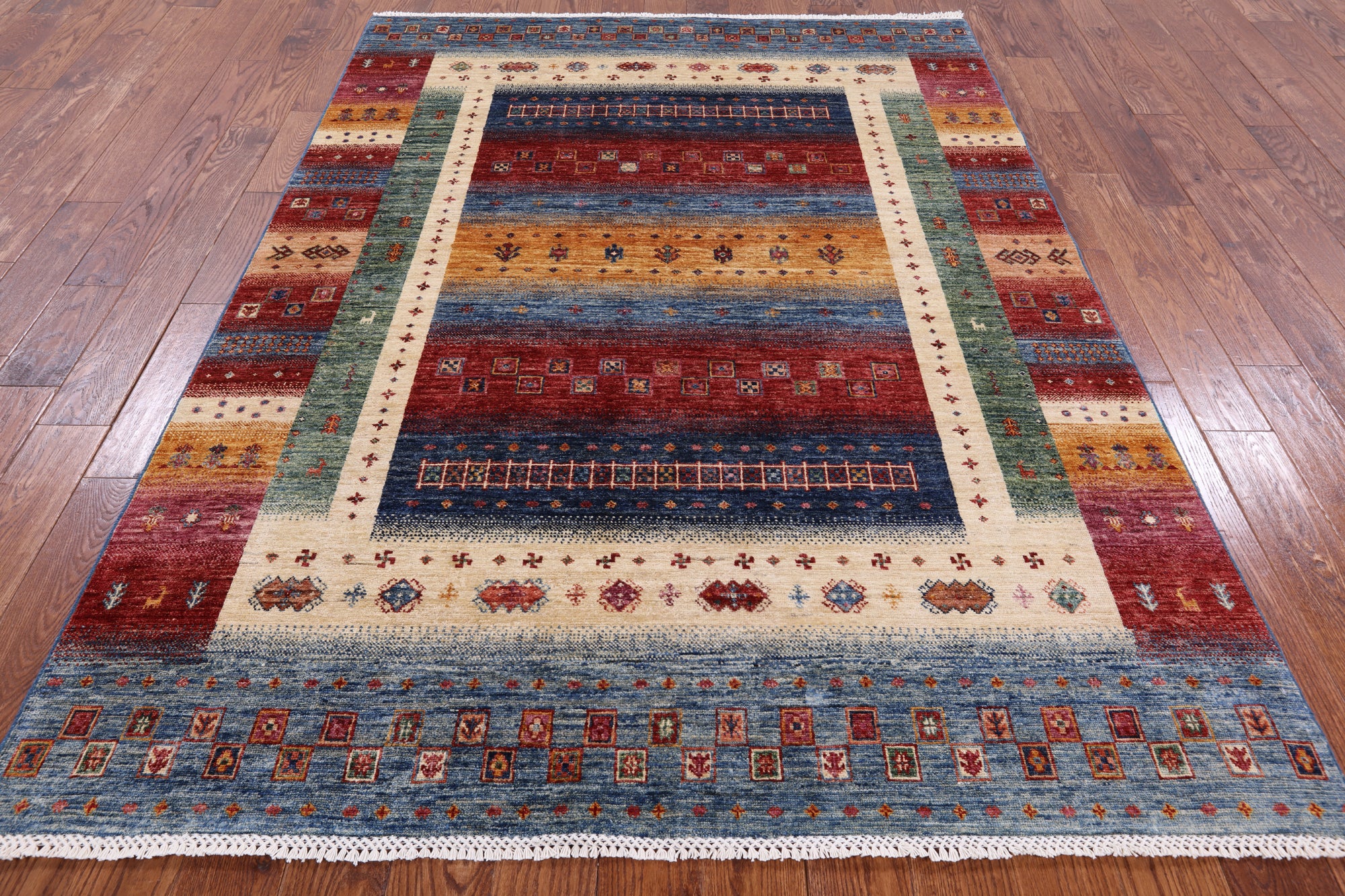 Tribal Persian Gabbeh Hand Knotted Wool Area Rug - 5' 9" X 8' 0" - Golden Nile