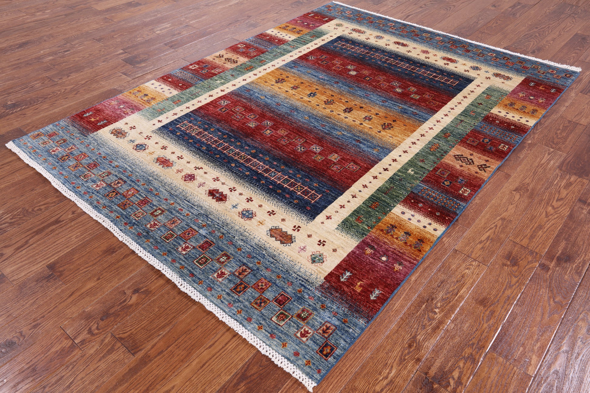 Tribal Persian Gabbeh Hand Knotted Wool Area Rug - 5' 9" X 8' 0" - Golden Nile