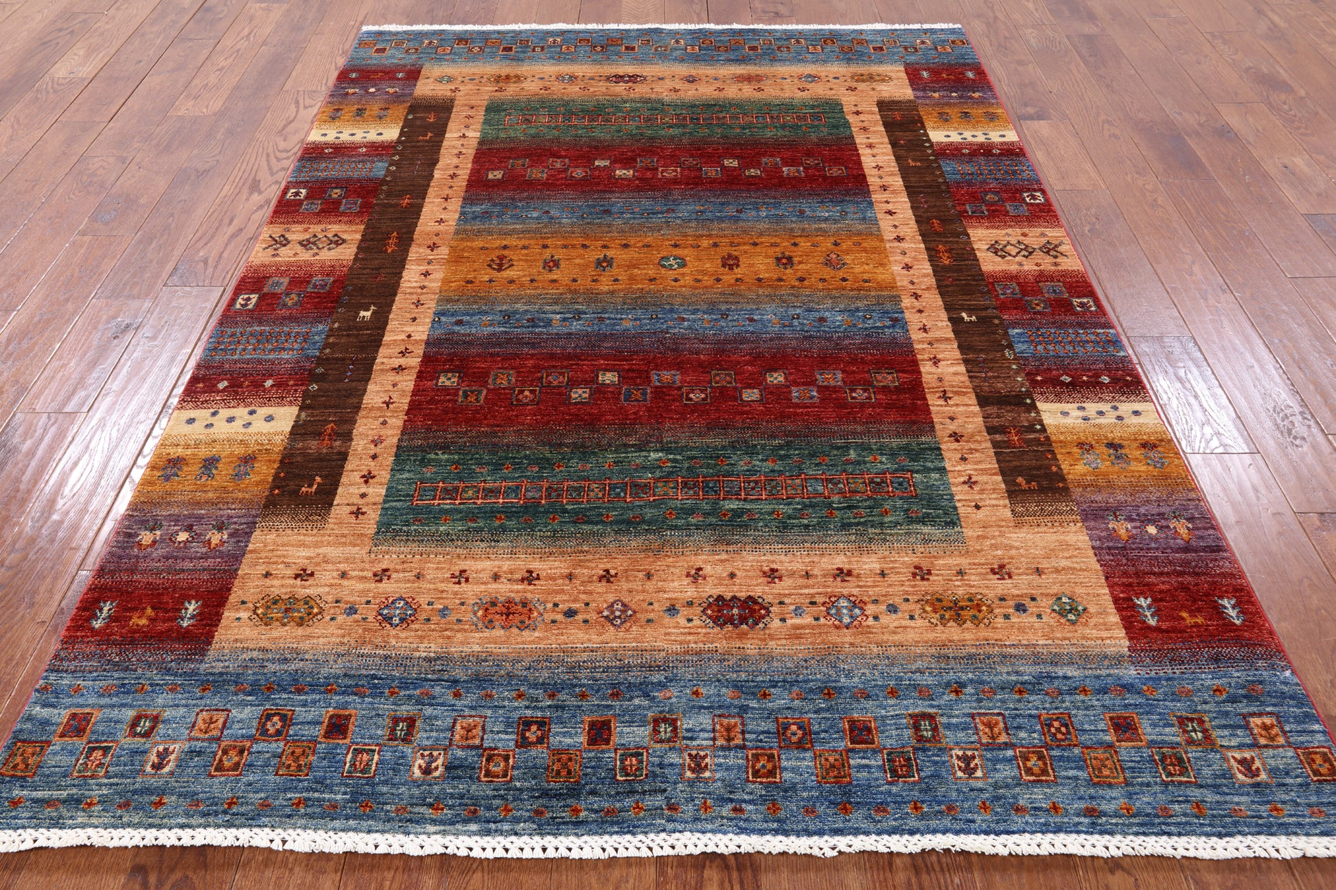 Tribal Persian Gabbeh Hand Knotted Wool Rug - 5' 9" X 7' 10" - Golden Nile