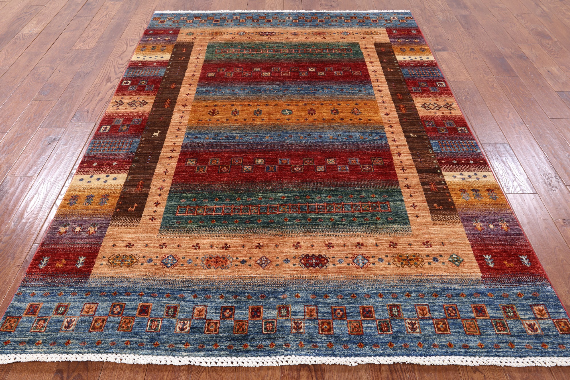 Tribal Persian Gabbeh Hand Knotted Wool Rug - 5' 9" X 7' 10" - Golden Nile
