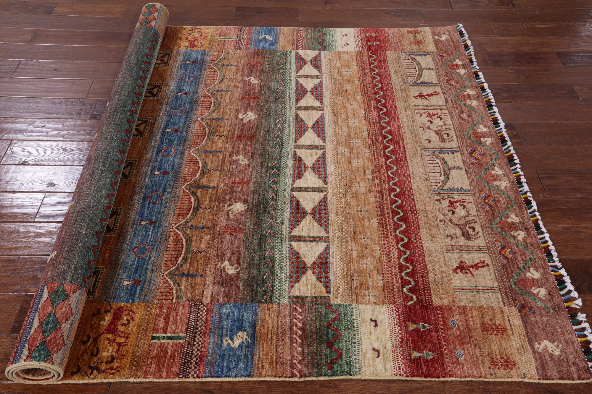 Tribal Gabbeh Handmade Wool Rug - 5' 8" X 7' 11" - Golden Nile
