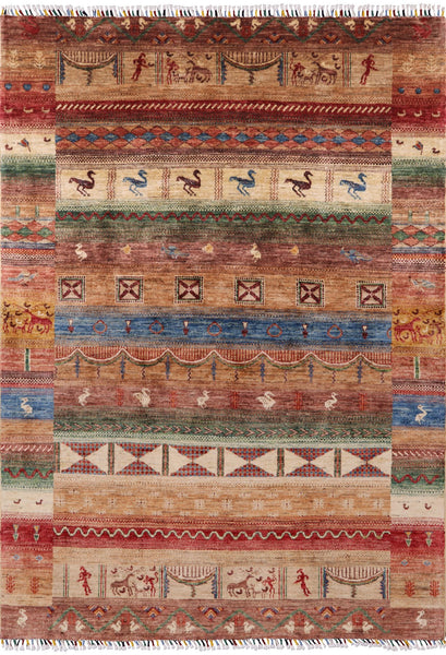 Tribal Gabbeh Handmade Wool Rug - 5' 8" X 7' 11" - Golden Nile