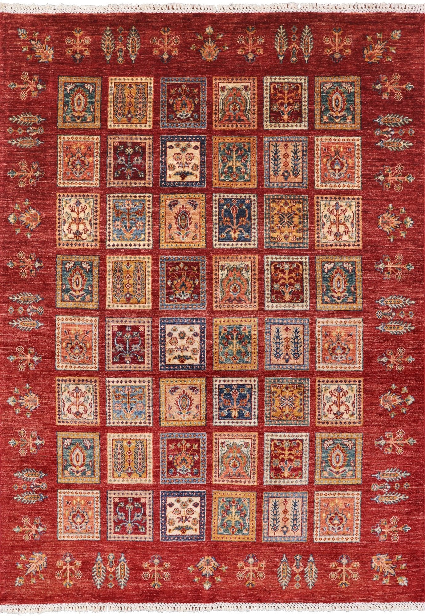 Red Garden Persian Gabbeh Hand Knotted Wool Area Rug - 5' 8" X 7' 9" - Golden Nile