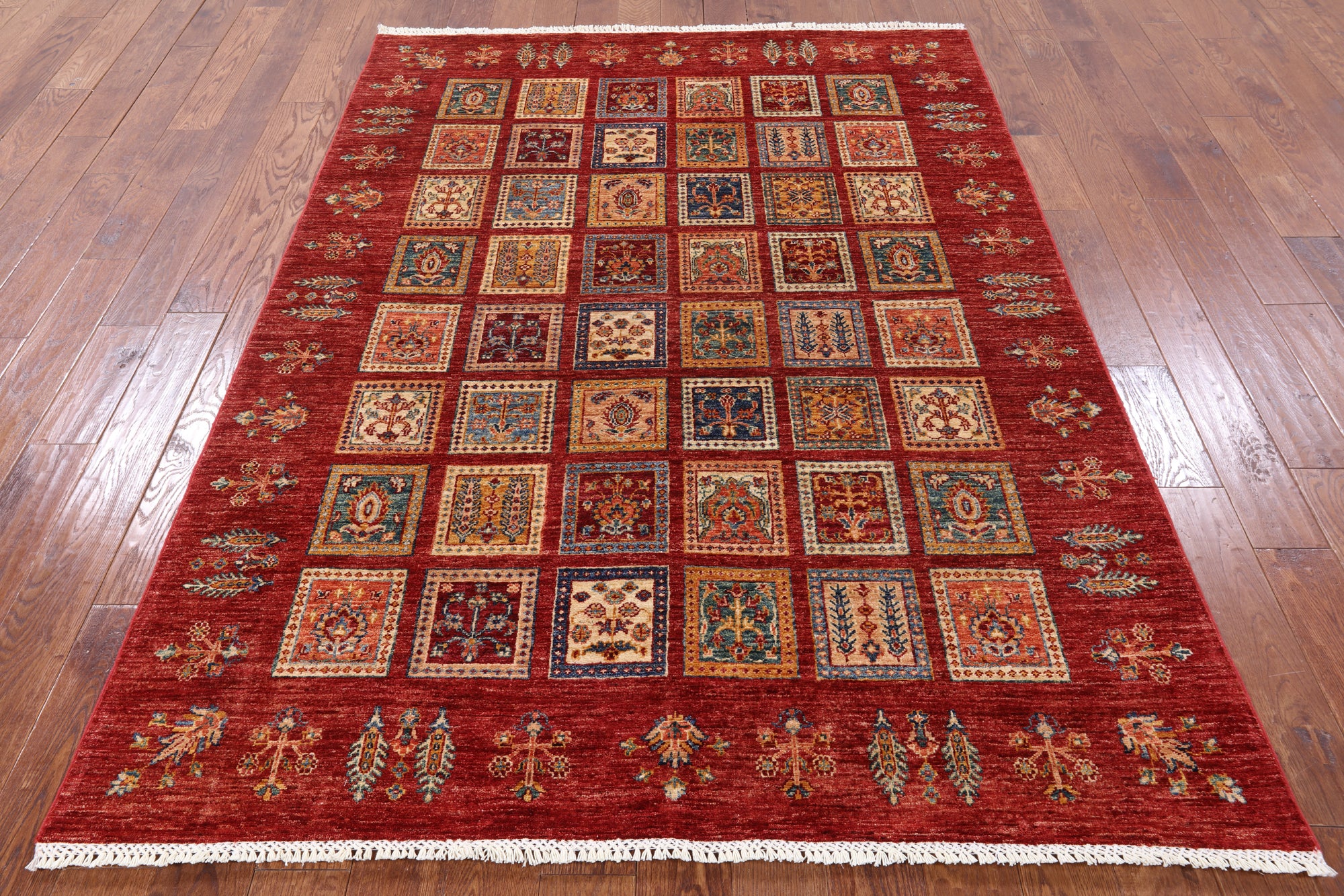 Red Garden Persian Gabbeh Hand Knotted Wool Area Rug - 5' 8" X 7' 9" - Golden Nile
