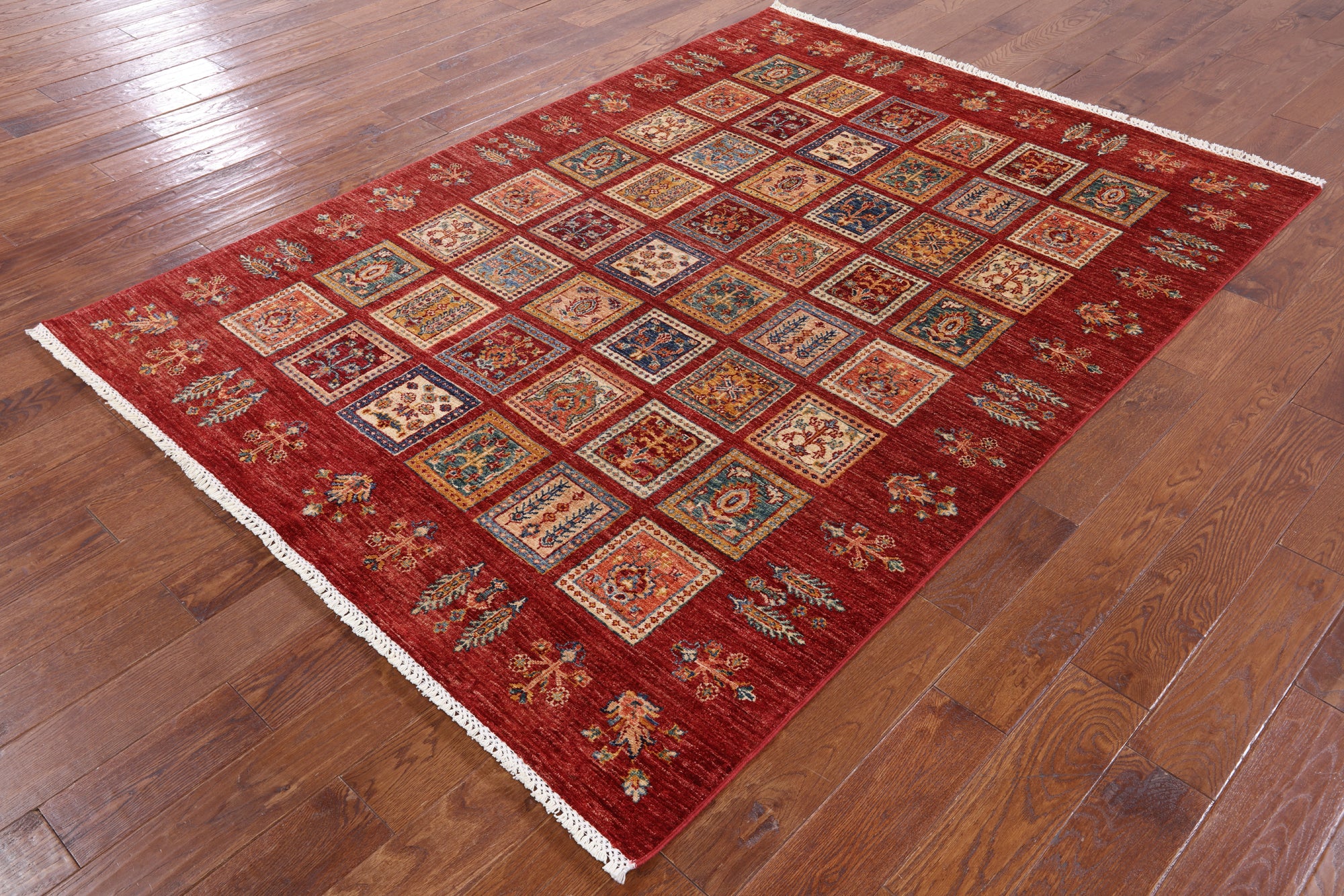 Red Garden Persian Gabbeh Hand Knotted Wool Area Rug - 5' 8" X 7' 9" - Golden Nile