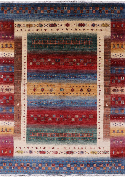 Tribal Persian Gabbeh Hand Knotted Wool Rug - 5' 7" X 7' 8" - Golden Nile