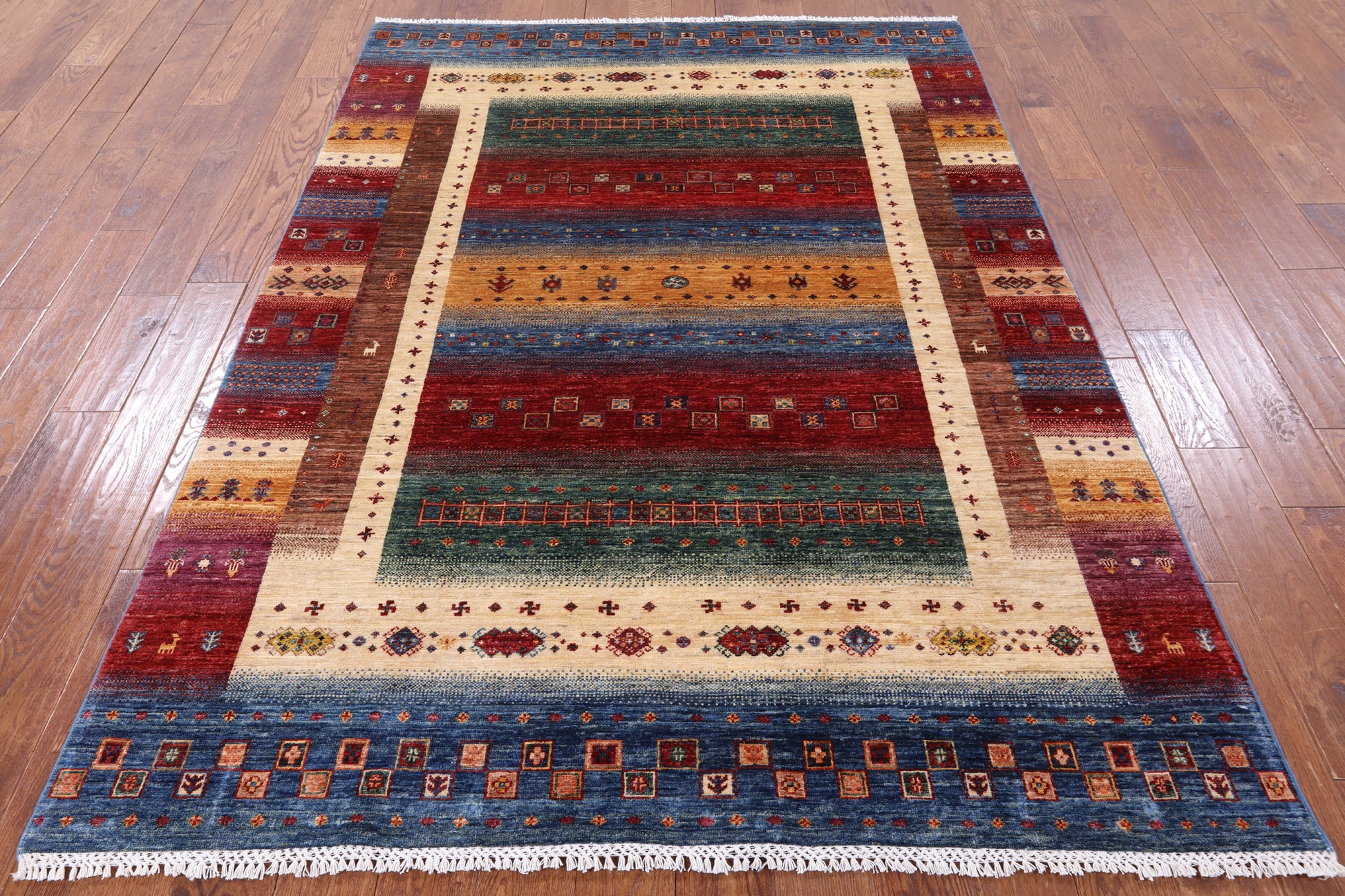Tribal Persian Gabbeh Hand Knotted Wool Rug - 5' 7" X 7' 8" - Golden Nile
