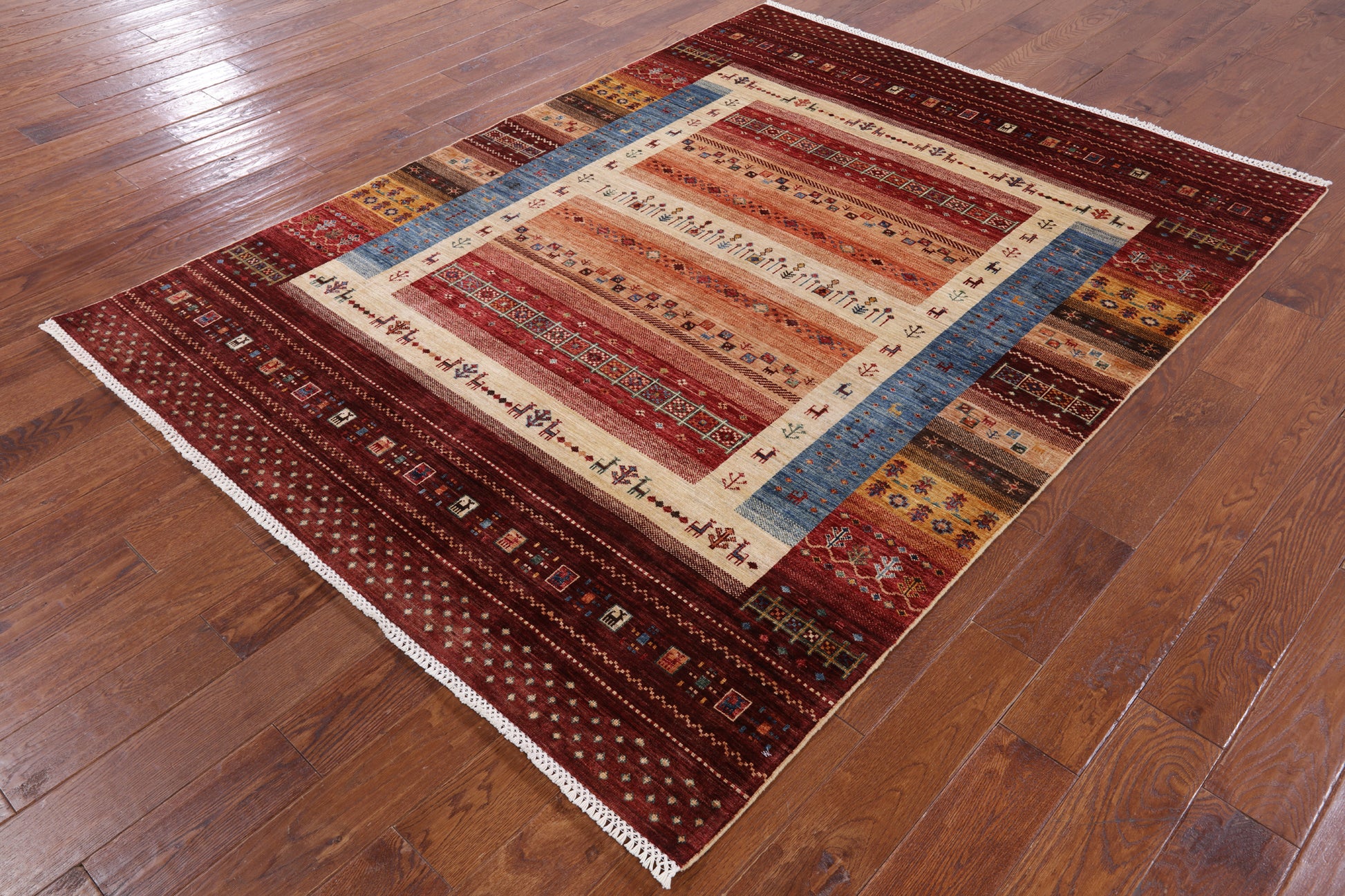 Tribal Gabbeh Hand Knotted Wool Rug - 5' 9" X 7' 8" - Golden Nile